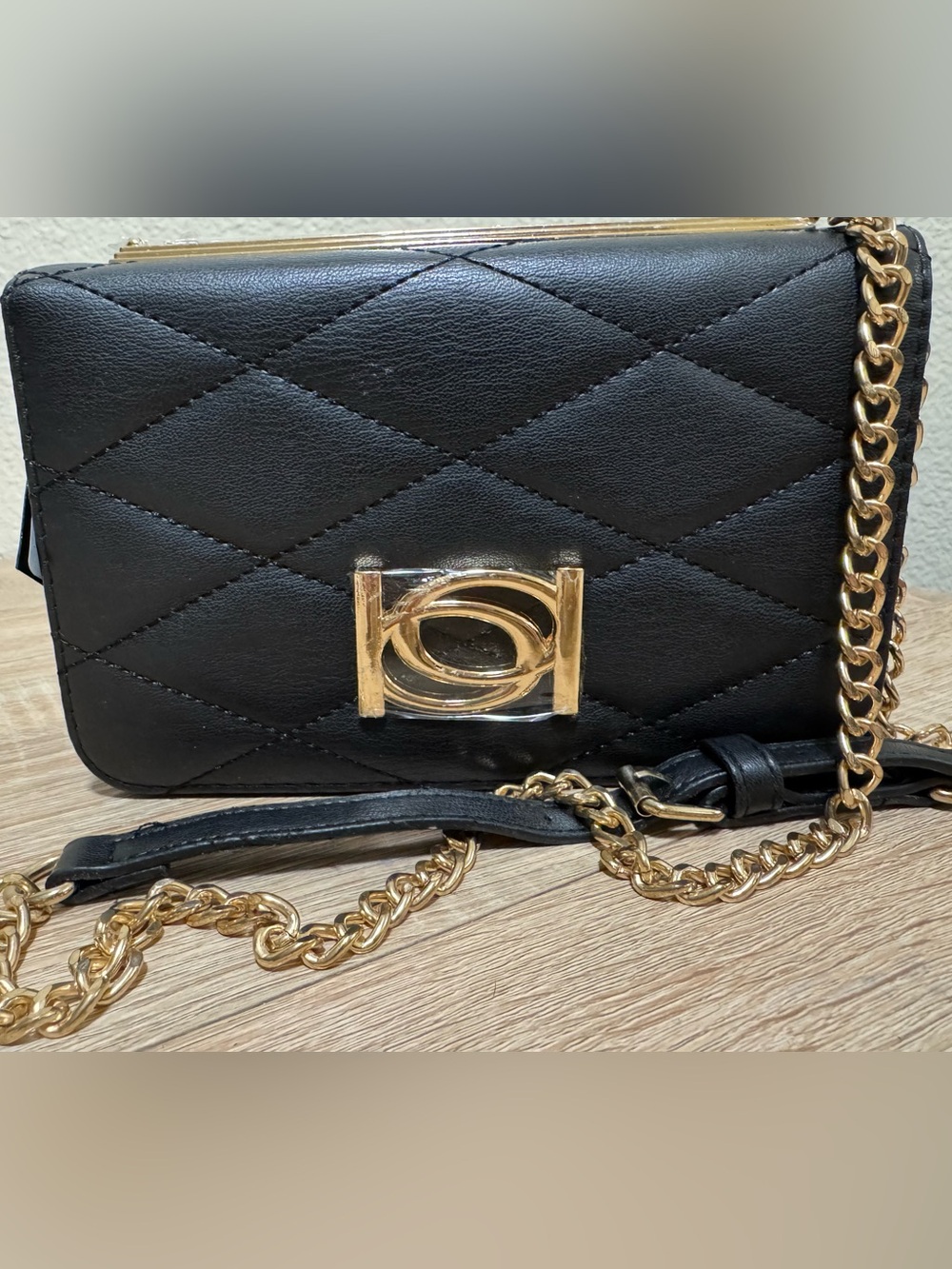 bebe Quilted Black Crossbody Bag with Gold Hardware